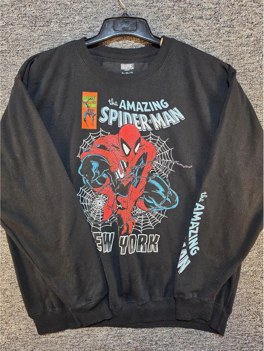 Marvel Black Spider-Man Graphic Logo Crewneck Fleece Sweatshirt Men's XL